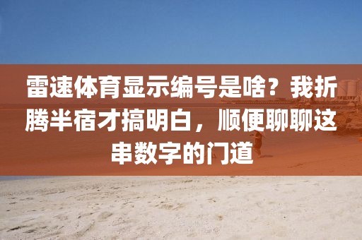 雷速体育显示编号是啥？我折腾半宿才搞明白，顺便聊聊这串数字的门道